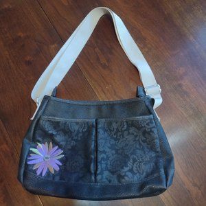 Haiku black, purple, and green shoulder bag
